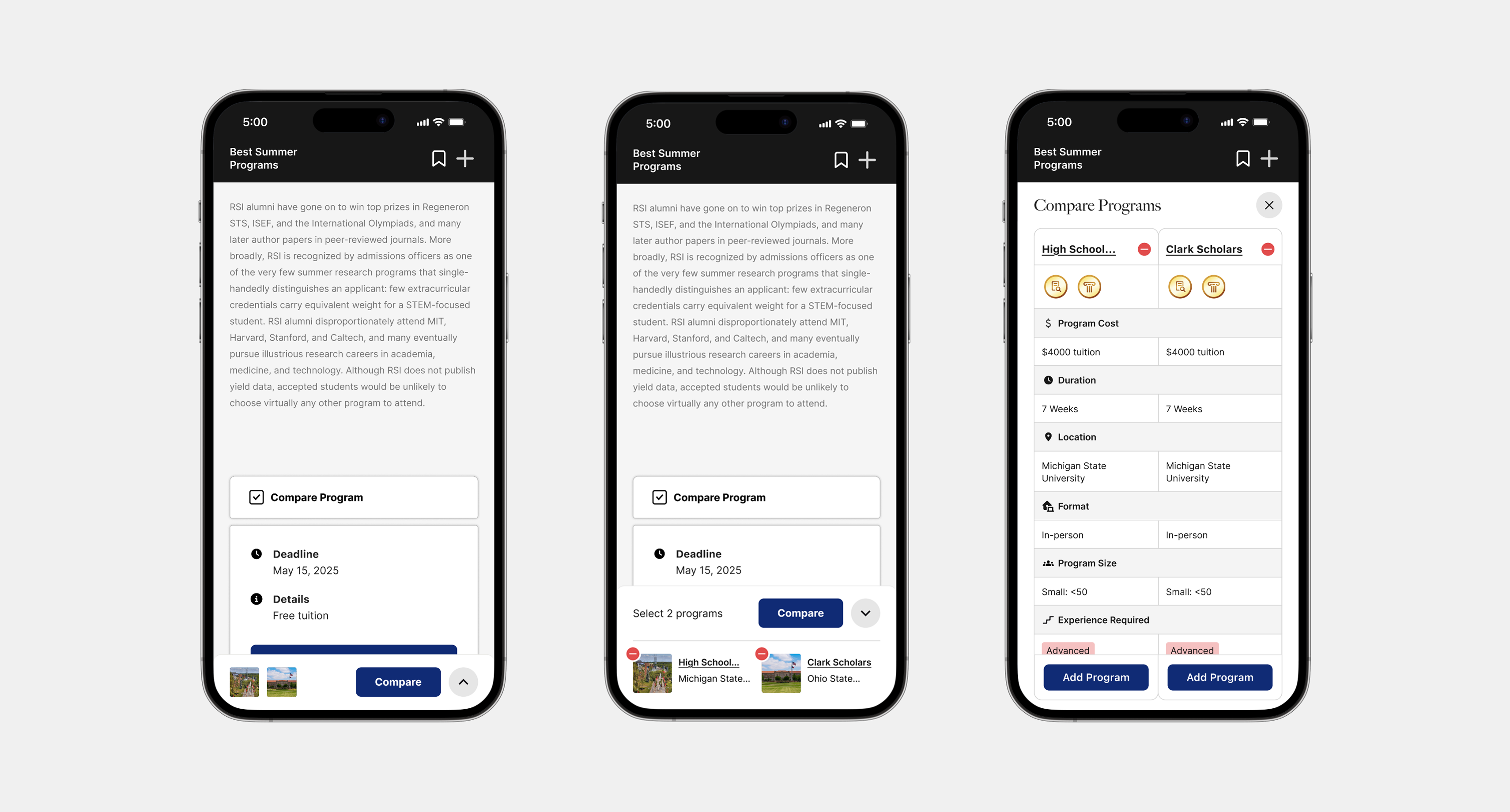 Previous user flow, with users needing to use external tools and juggle tabs to put programs in context.