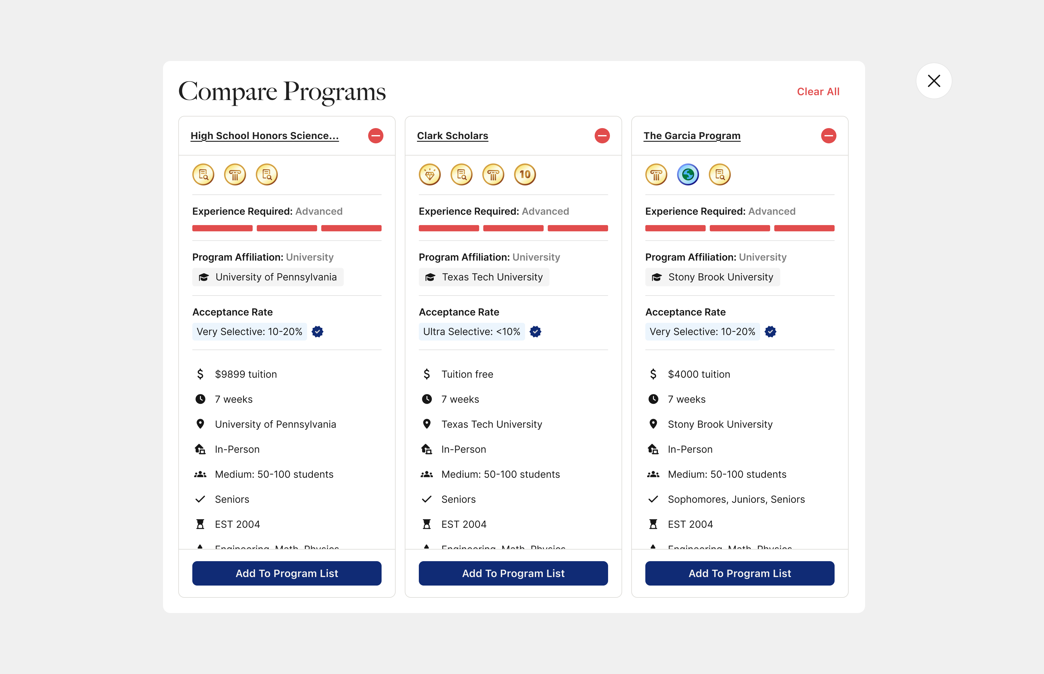 Previous user flow, with users needing to use external tools and juggle tabs to put programs in context.
